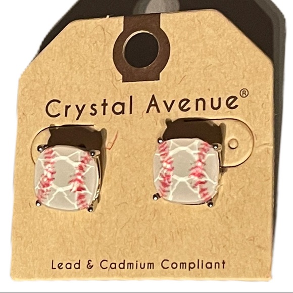 Baseball Cushion Cut Stud Silver Earrings NWT - Picture 8 of 9